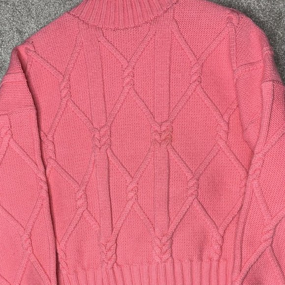 J. Crew Collection Womens Sweater Cable Knit Large L Pink Mock Neck Barbiecore - Picture 9 of 11